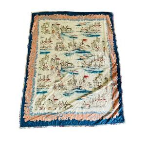 NWT Johnny Was Vakash Travel Blanket Reversible Coastal Floral Navy Cozy Throw